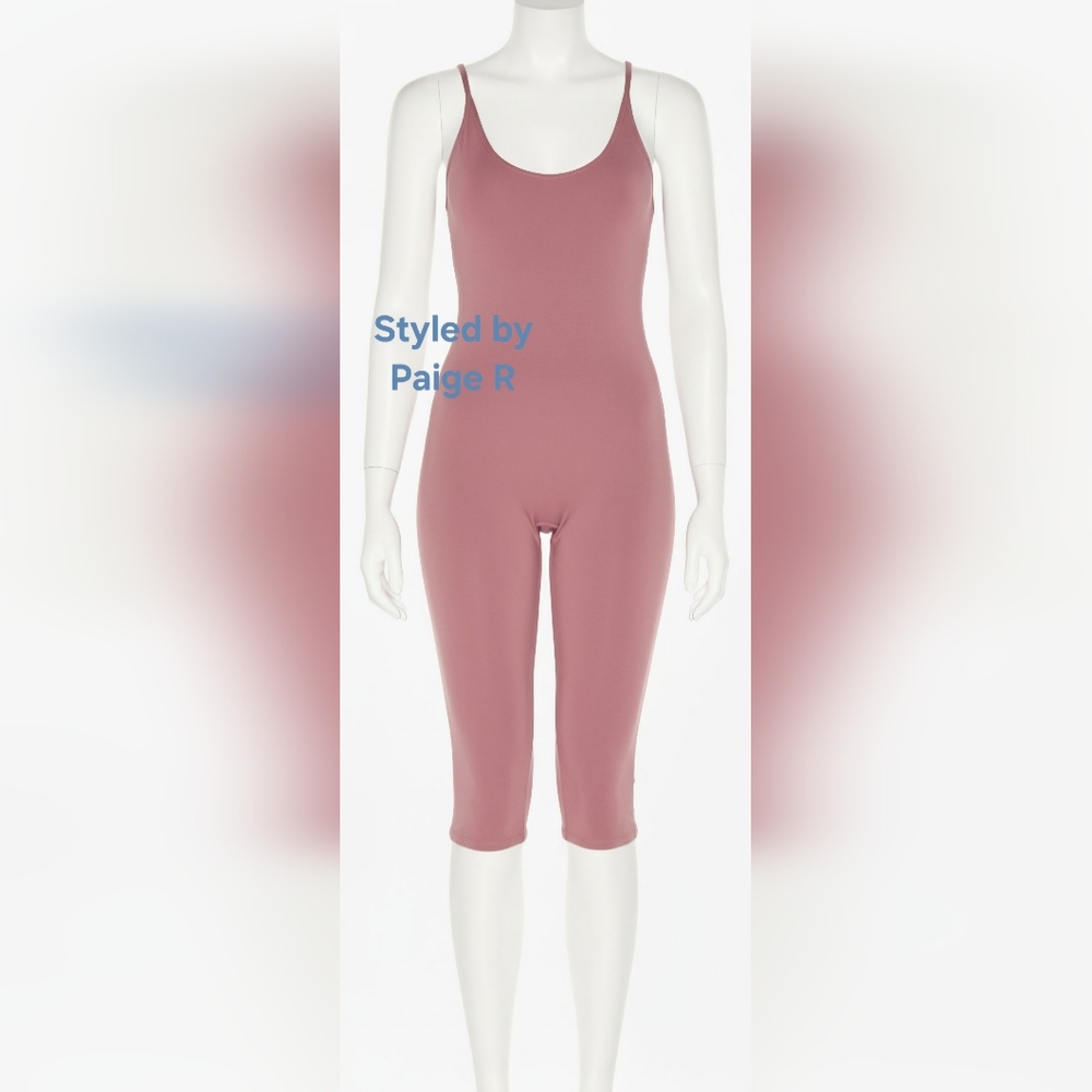 💕SKIMS Smooth Layers Skimpy Strap Catsuit Capri Bodysuit Pink Mauve REDWOOD L